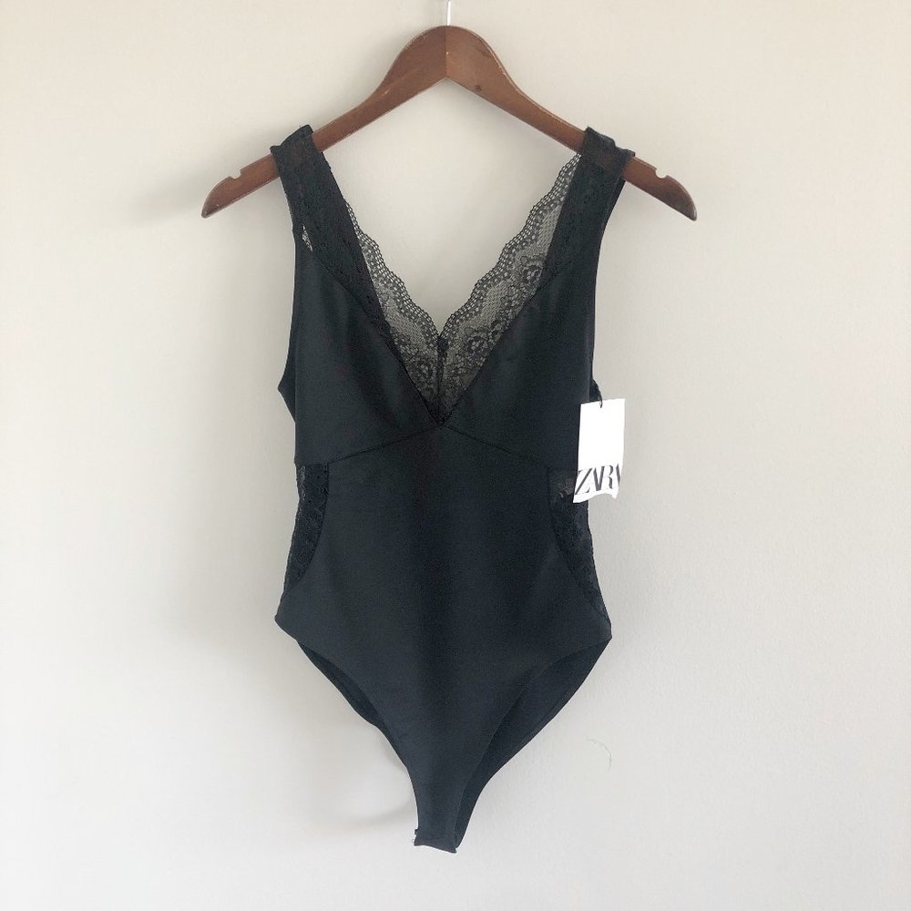 Zara Black Lace Trim Bodysuit